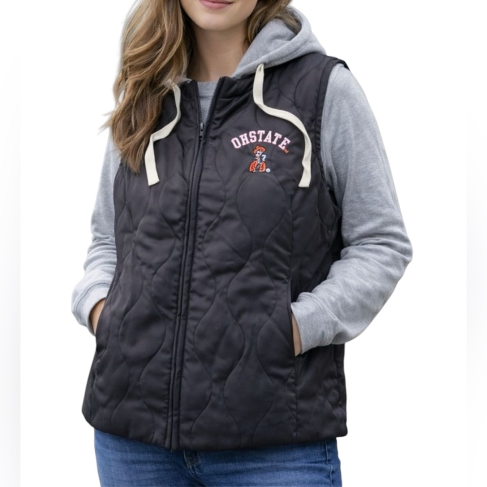 Oklahoma State Cowboys Vest Quilted Hooded Pockets Women’s Size Large